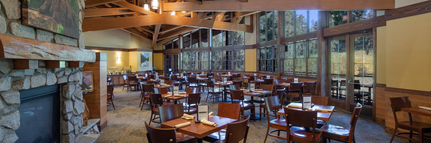 View of the dining room at Grant Grove Restaurant inside Kings Canyon National Park