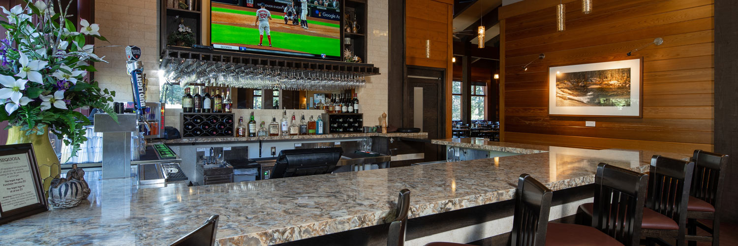 View of the bar at The Peaks Restaurant in Wuksachi Lodge inside Sequoia National Park