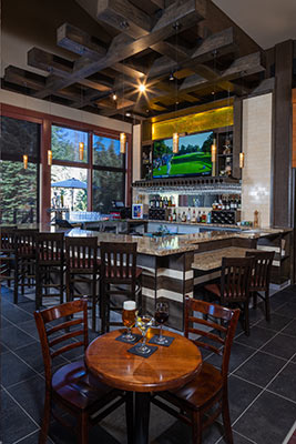View of a table with drinks on it the bar at The Peaks Restaurant in Wuksachi Lodge inside Sequoia National Park