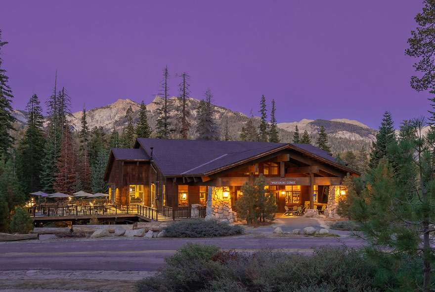 Wuksachi Lodge exterior at dusk