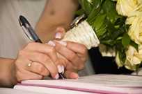 A close-up photo of a bride's hand at a wedding at Sequoia & Kings Canyon National Parks